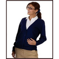 Ladies Cotton Fine Gauge V-Neck Cardigan Sweater